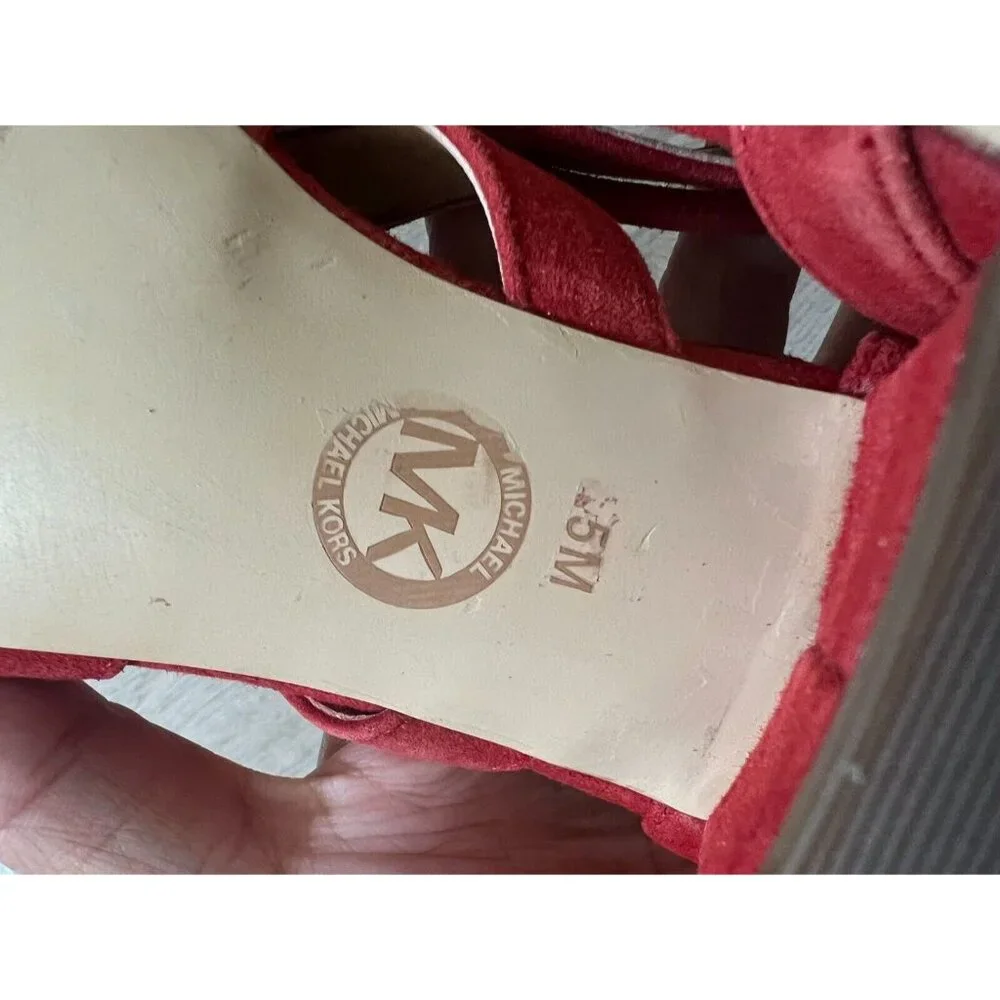 Michael Kors Mirabel Suede Open Toe Lace Up Sandal Heels Size 5 - Picture 10 of 11